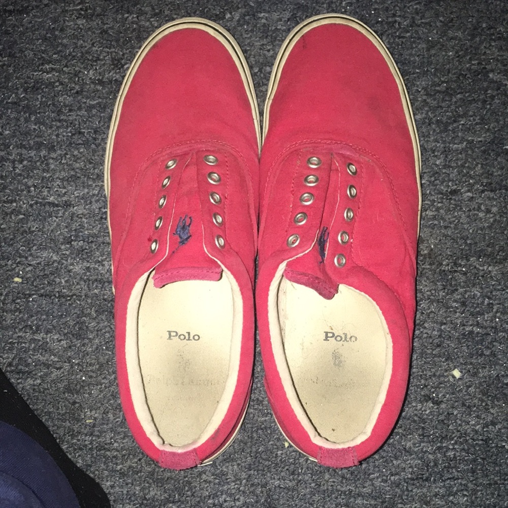 Red Polo Ralph Lauren slide on sneakers suede finish